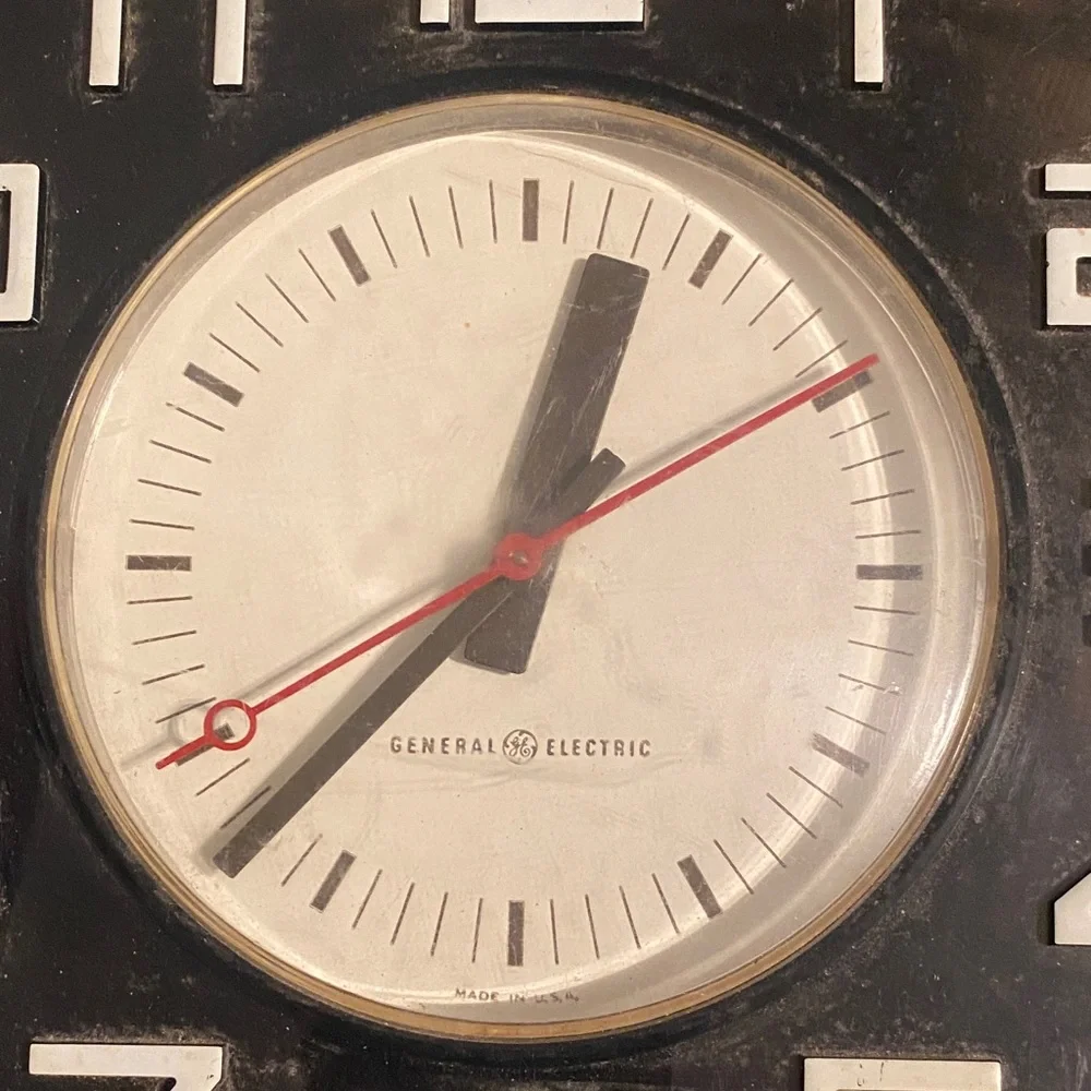 Vintage Black General Electric Wall Clock Acrylic Lucite Square Model 2173